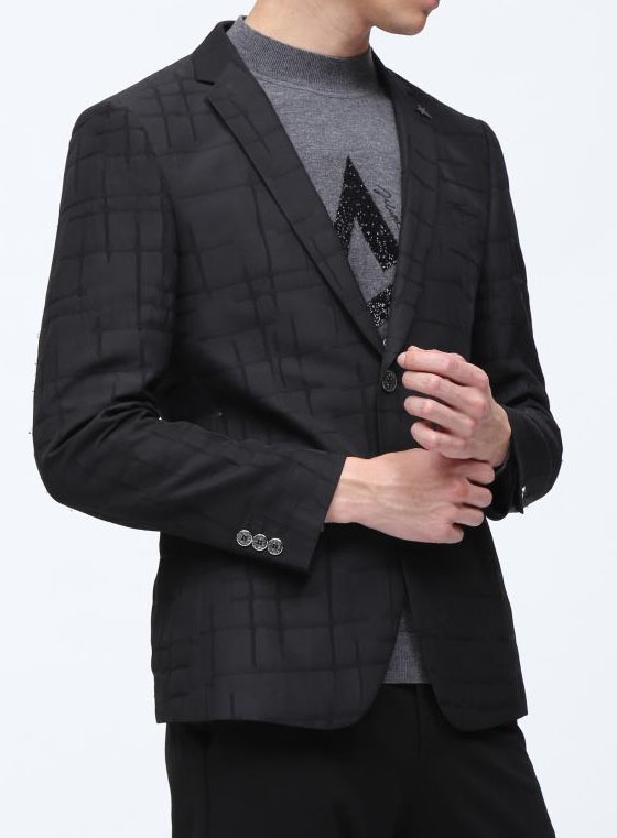 2020春秋款新品休闲西服单衣男式外套18qdx191sa黑色暗格弹力单西