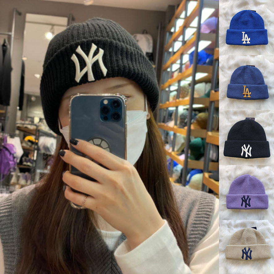 韩国mlb正品洋基队21新款冬季男女情侣刺绣大标毛线针织百搭冷帽