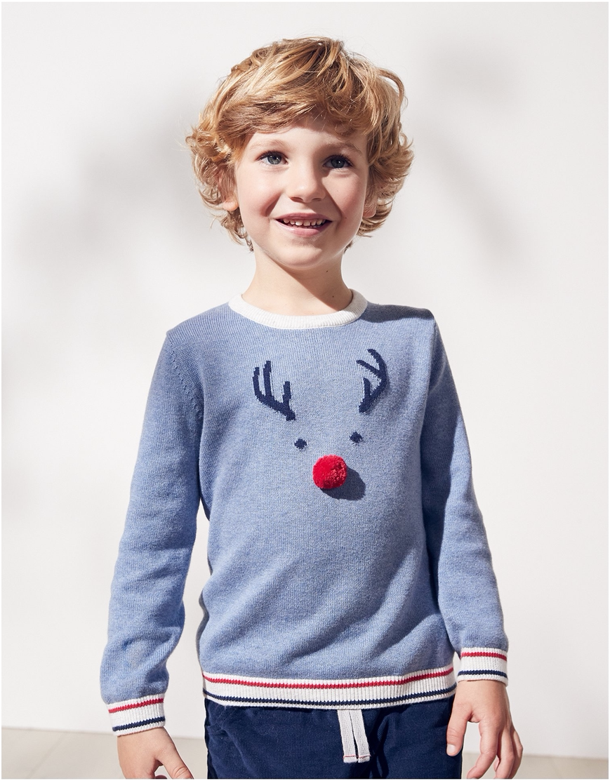 thewhitecompany英国代购童装男童纯棉驯鹿针织套头毛衣16岁