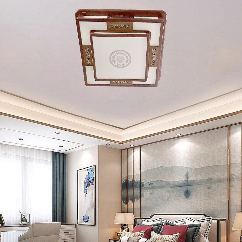 新中式乌金木大气客厅吸顶灯中国风餐厅禅意书房卧室LED3色变光灯