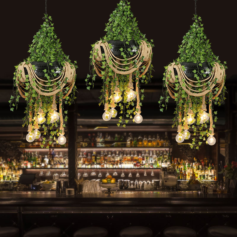 北欧餐厅吊灯创意个性复古发廊网咖酒吧咖啡厅饭店装饰轮胎绿植灯_5折