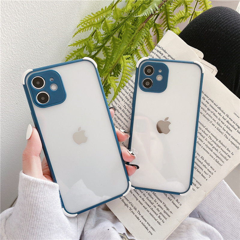 海蓝色适用iphone12mini苹果11promax手机壳78plus全包四角防摔