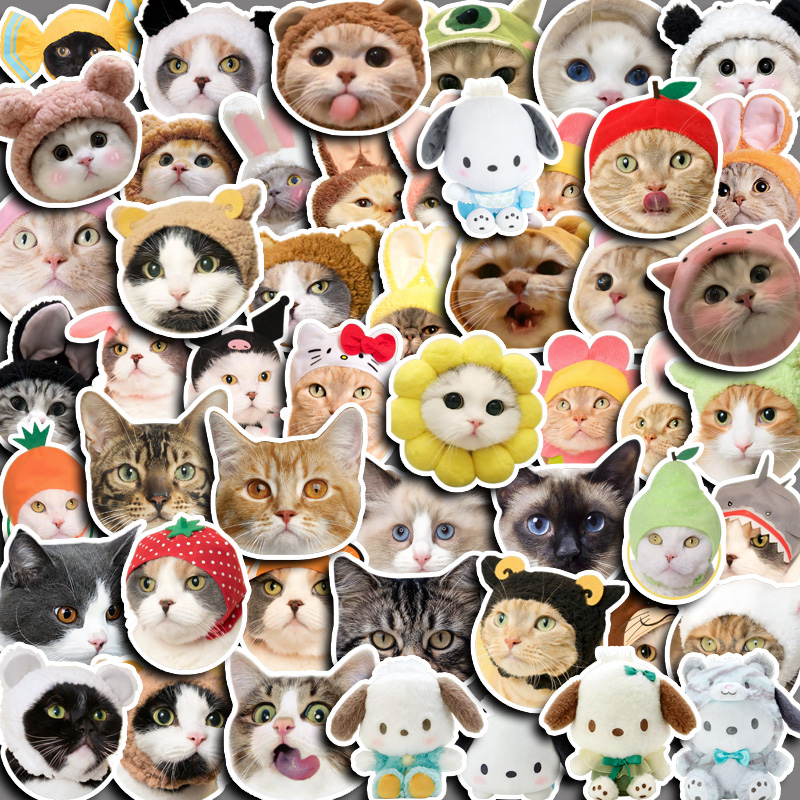 可爱猫头表情包50枚小猫咪贴纸猫猫装饰贴diy手账网红高颜值贴画