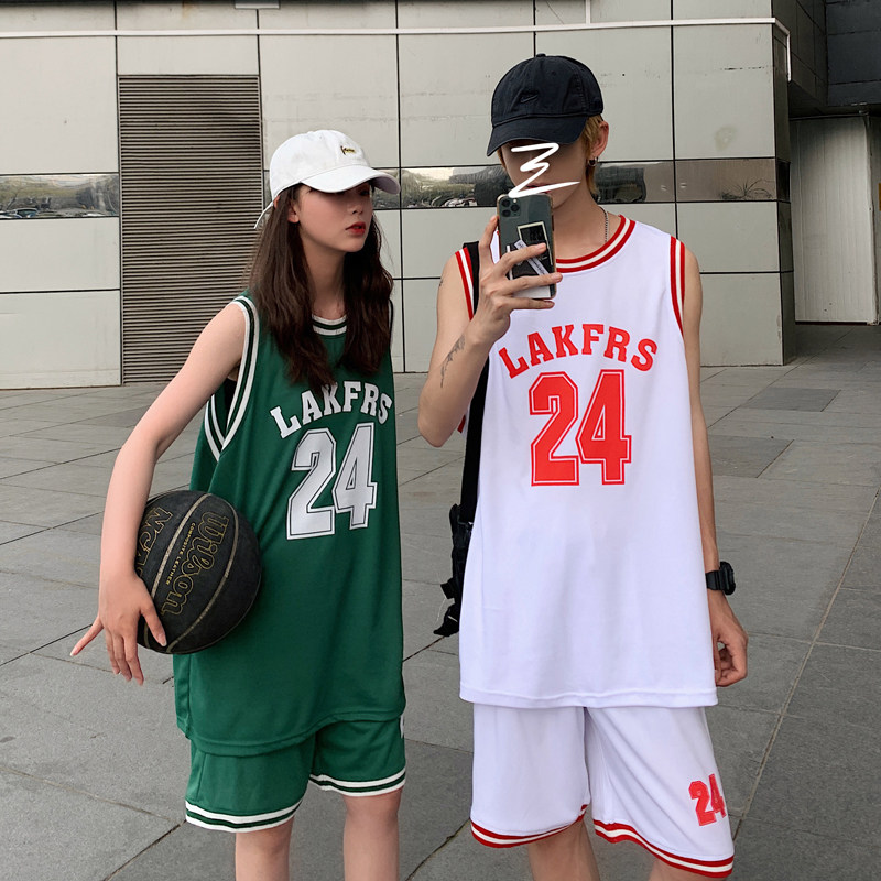 情侣装夏装2022新款运动风篮球短袖t恤套装男女无袖炸街潮牌一套