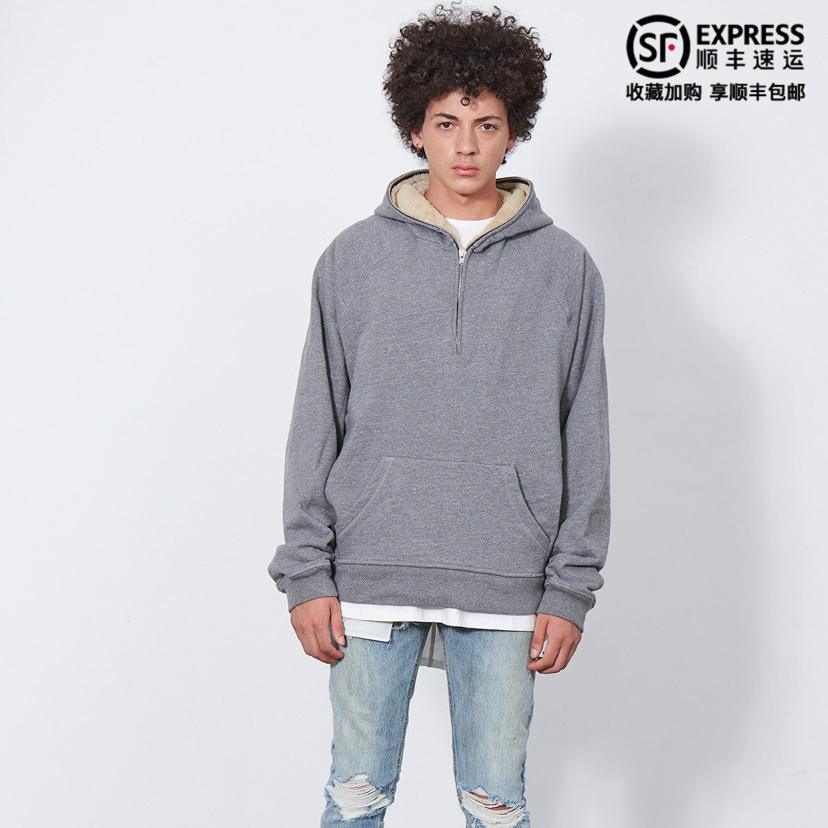 sytm fog 4th 半拉链羊羔毛fear of god风格高街下摆开衩帽衫卫衣