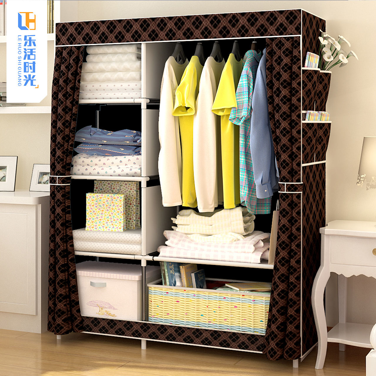 简易布艺衣柜出租房宿舍家用卧室组装单双人收纳布衣柜子现代简约