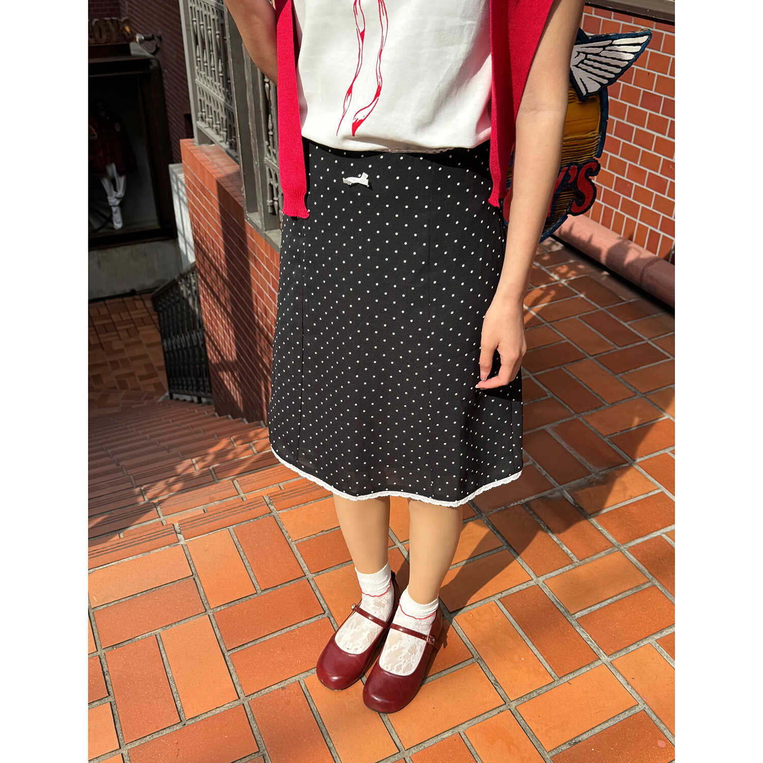 吴宝珠 法式黑色波点高腰半身裙夏季显瘦气质设计感小个子A字裙