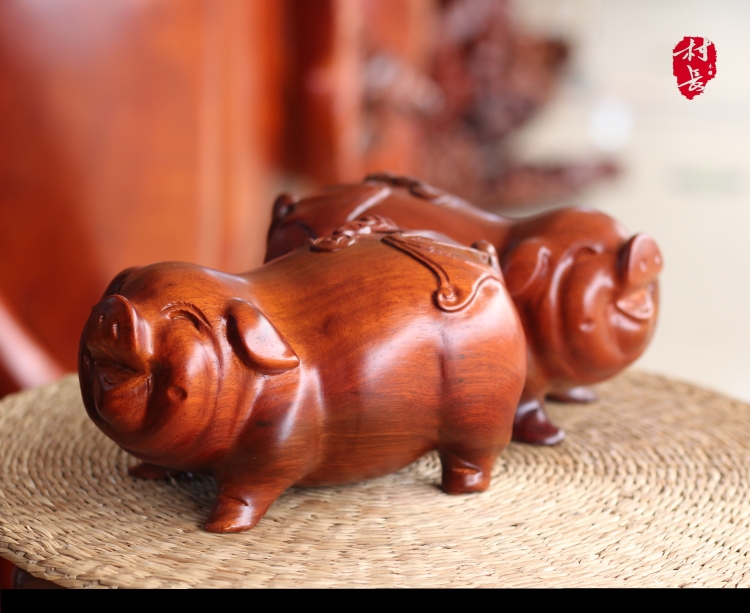 花梨木雕福猪摆件实木十二生肖动物家居客厅寓意装饰红木工艺礼品