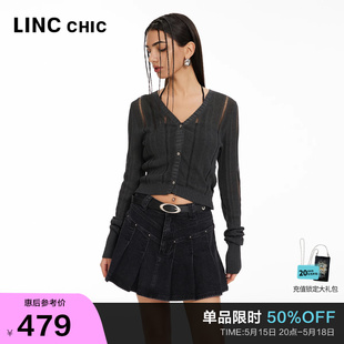 LINCCHIC金羽杰2024年夏季新品短款V领薄透防晒针织开衫女CR331Y