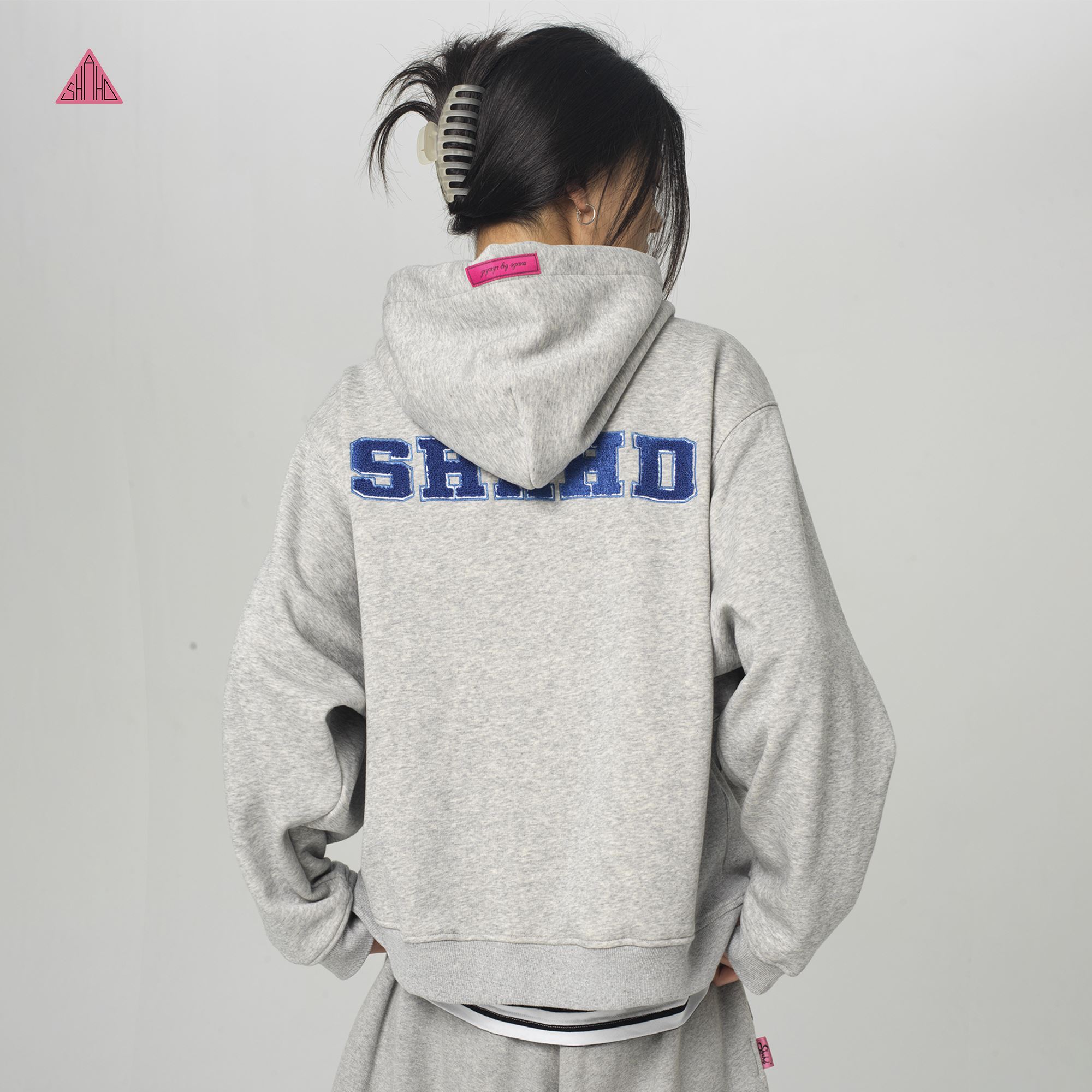 SHAHD 美式高校生 原创设计长袖宽松加绒连帽秋冬卫衣拉链外套女