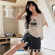 Gill Aimar小熊家睡衣女款夏短袖短裤可爱花边樱桃条纹家居服套装