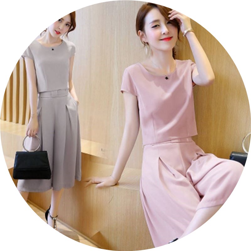 夏季套装女2019夏装新款女装韩版七分裤裙裤阔腿裤时尚两件套在类目 女装/女士精品, 裤子, 休闲裤中 - 来自Buy2taobao.com提供专业的淘宝代购服务