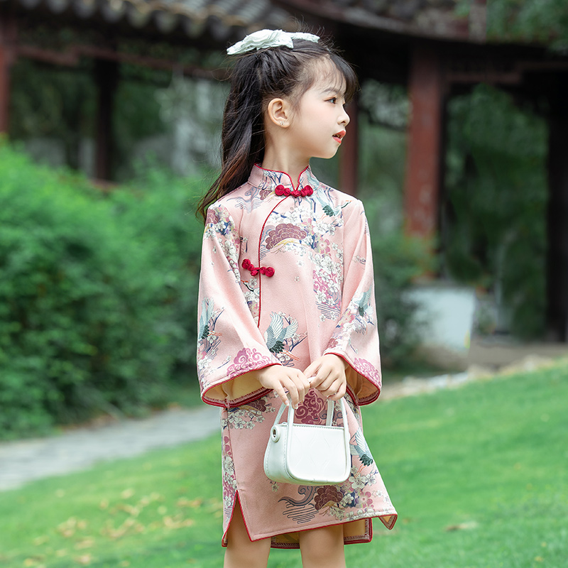 儿童改良复古中国风旗袍裙2023秋冬新女童民族风连衣裙公主裙旗袍