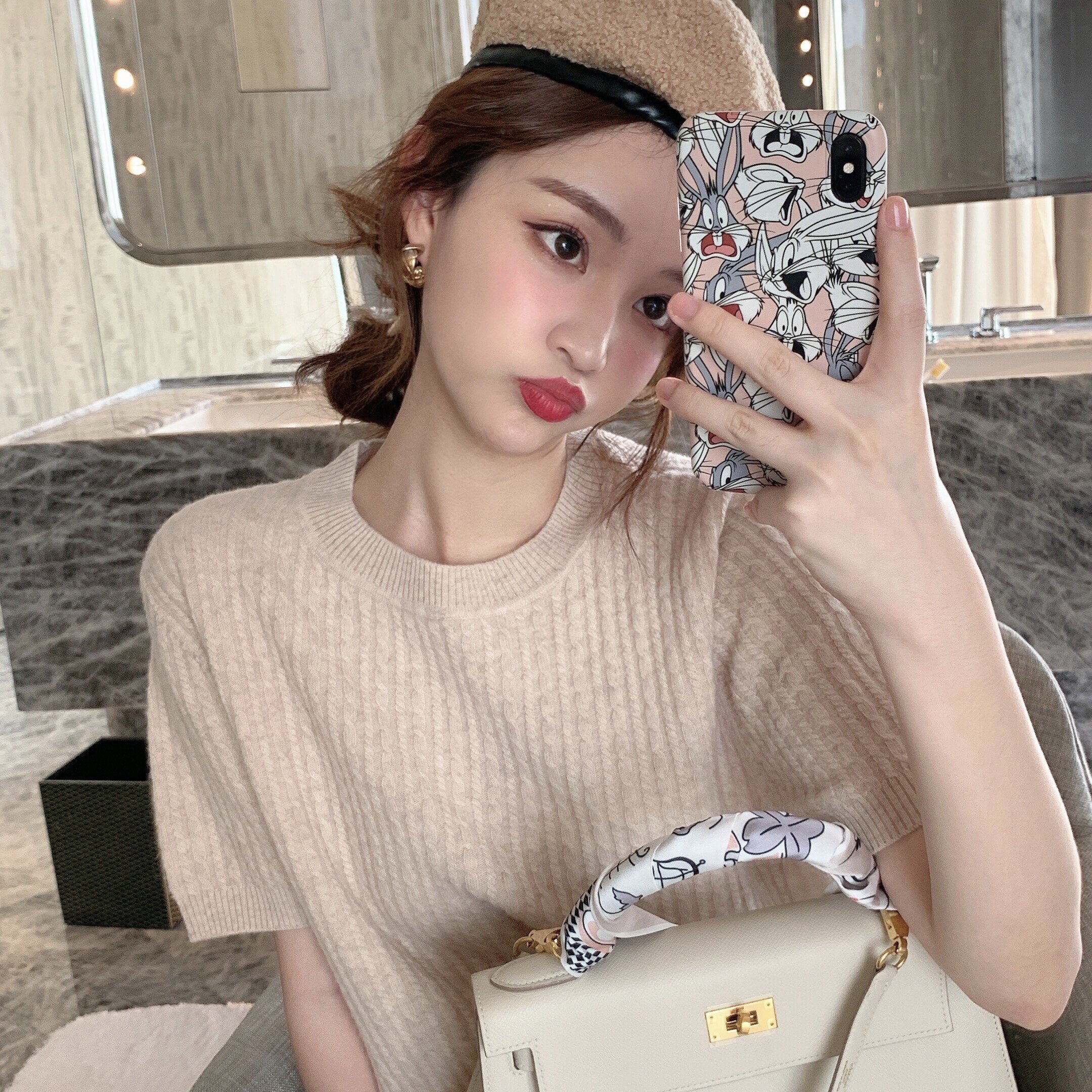 羊毛衫女套头短款2017新款_钱夫人网红短袖针织上衣秋季新款女短款套