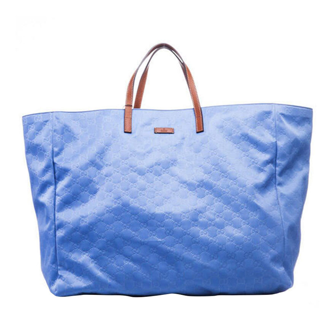 【9新】古驰 gucci 蓝色印花尼龙敞口小号手提包282439 502752