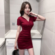 性感连衣裙女褶皱遮肚紧身包臀裙2025新款夏交叉V领修身显瘦裙子