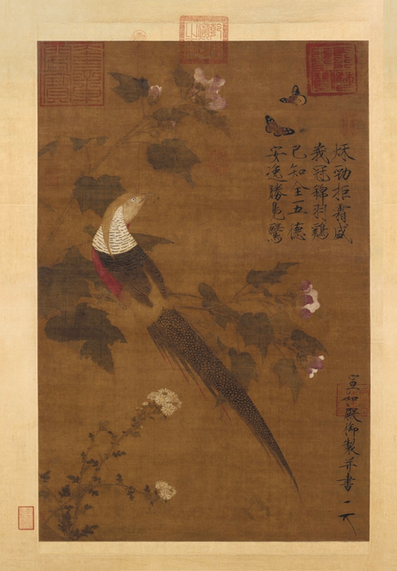 北宋赵佶芙蓉锦鸡图绢本复古原大仿古艺术客厅复制品