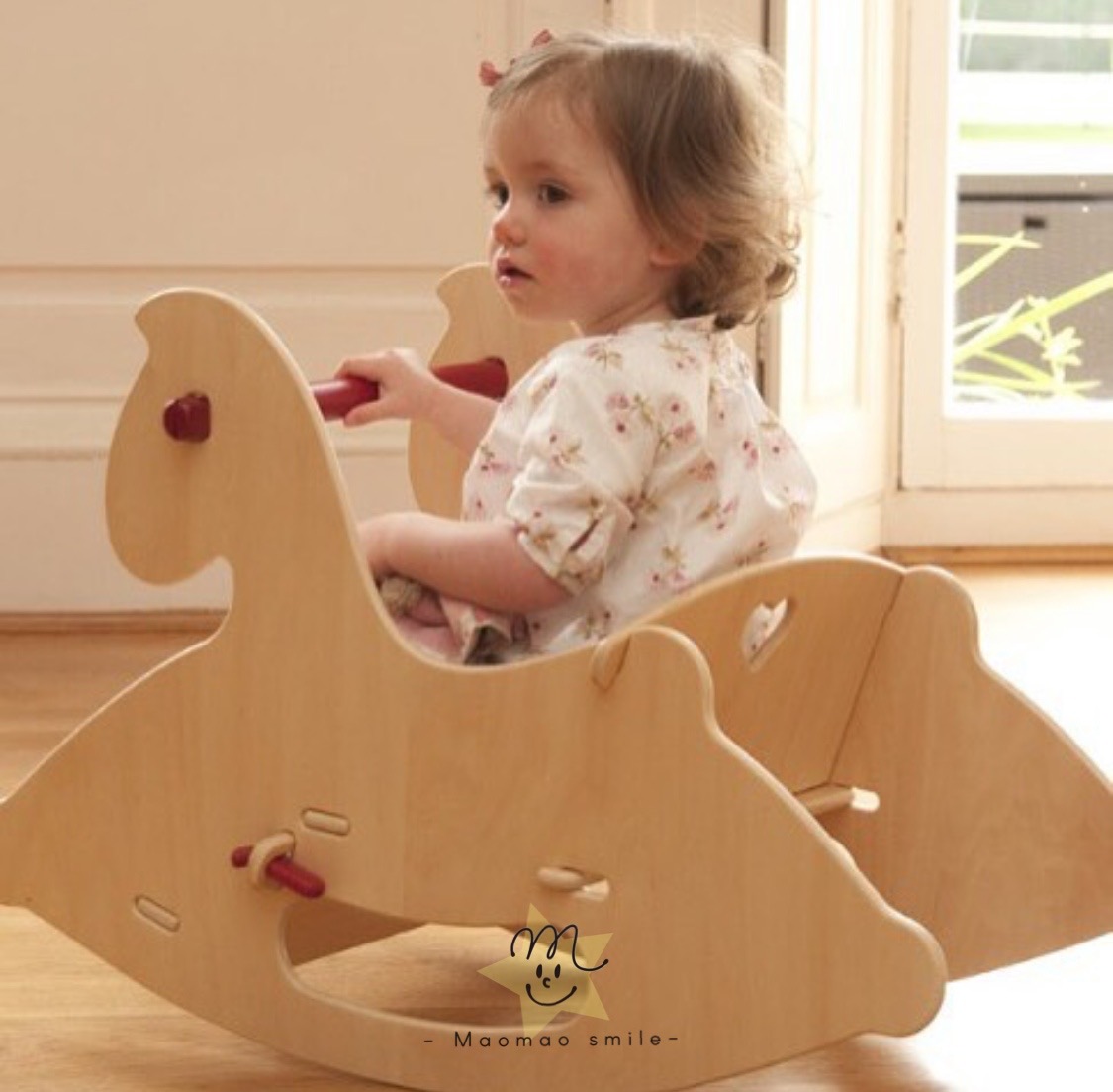 丹麦婴儿摇摇马驼鹿摇摇椅木制儿童玩具宝宝一周岁生日礼物小木马