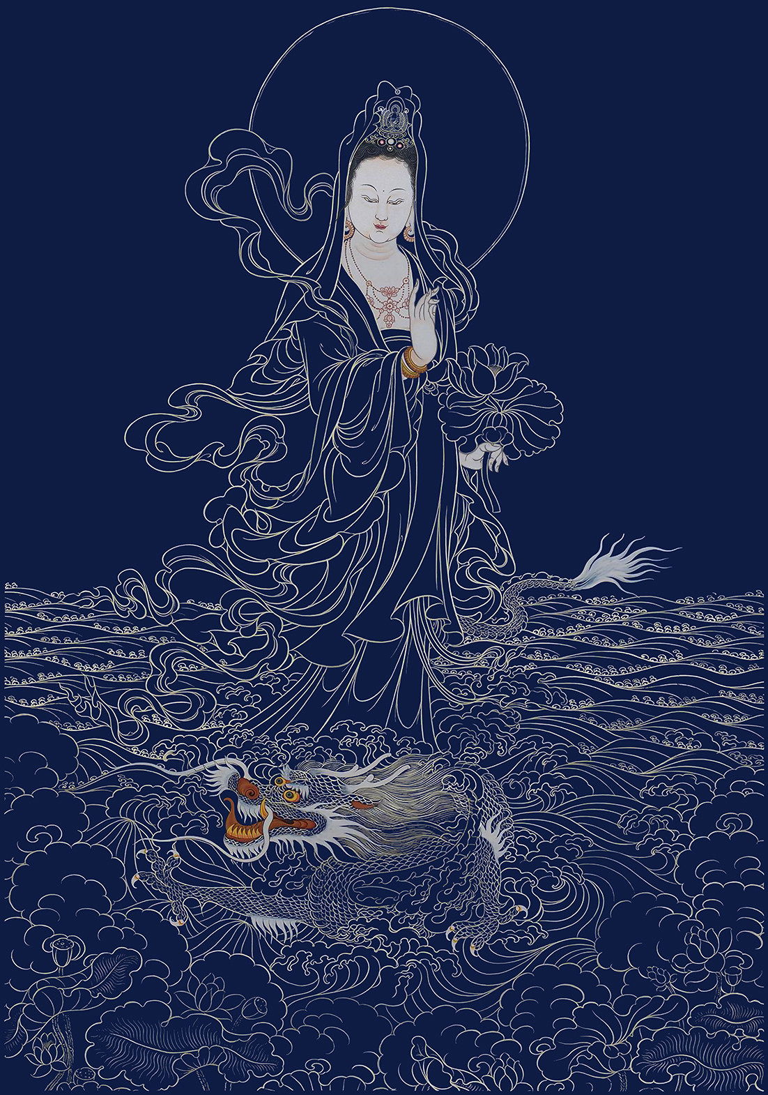 观世音菩萨蓝唐静心减压唐卡描金佛像涂色diy手绘填色装饰画