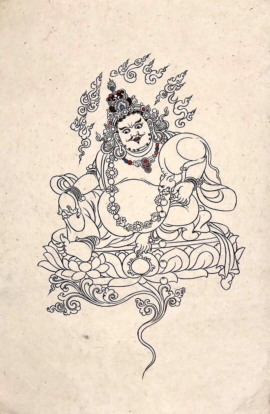黄财神唐卡静心减压唐卡描金佛像涂色diy手绘填色装饰画