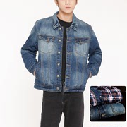 Cotton jacket plus cotton thickening plus velvet denim jacket men's Korean version of the slim ruffian handsome casual lapel jacket tooling trend