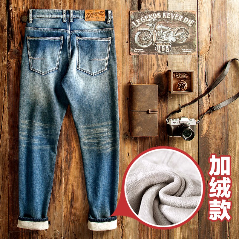 man Plush thickening Jeans Self cultivation Autumn and winter 2022 new pattern Easy Straight Chaopai trousers winterin the Men's clothing, Jeans category - from Buy2taobao.com to provide professional Taobao agent buy service