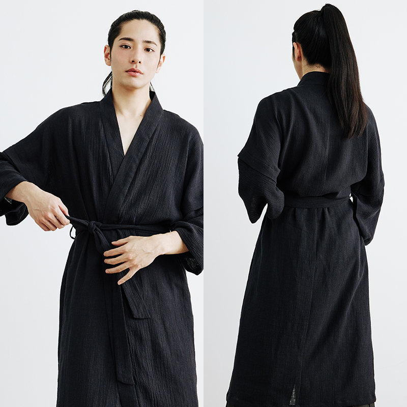 本相织物原创新中式改良汉服 中国风男女全亚麻黑色开衫防晒衣