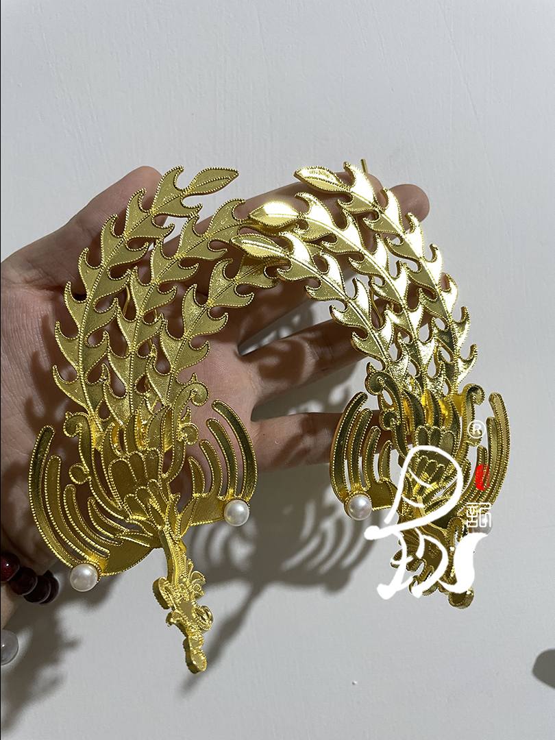 月玖仿点翠材料点螺钿侧凤凤凰仿古发簪成品底胎胎底配件合金簪子