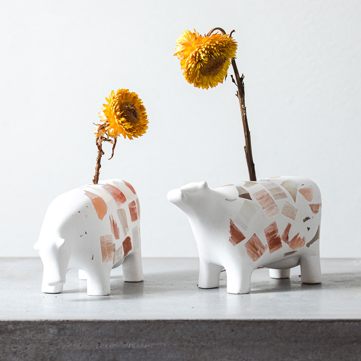 元渡 矿石花岩奶牛香插花插 碎光手工摆件室内创意礼物原创雕塑牛