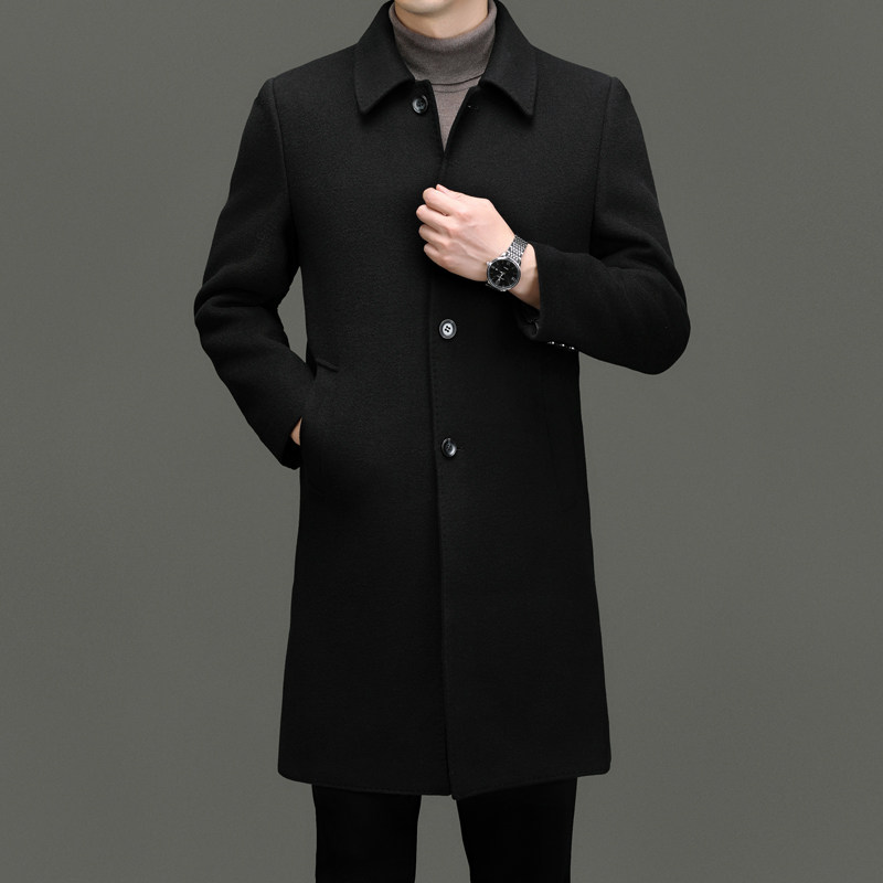 鄂尔多斯市双面羊绒大衣男长款高端爸爸装风衣中年男士羊毛呢外套