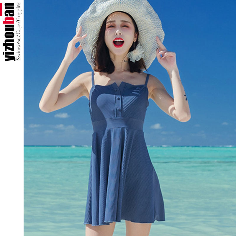 一折泳装裙子女 连衣裙_游泳衣女吊带连衣裙子小胸平胸分体式平角四角