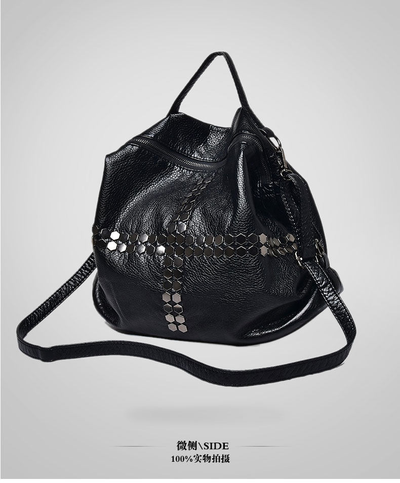 百利达 秋季新款真水洗皮女包 铆钉三用大包 162