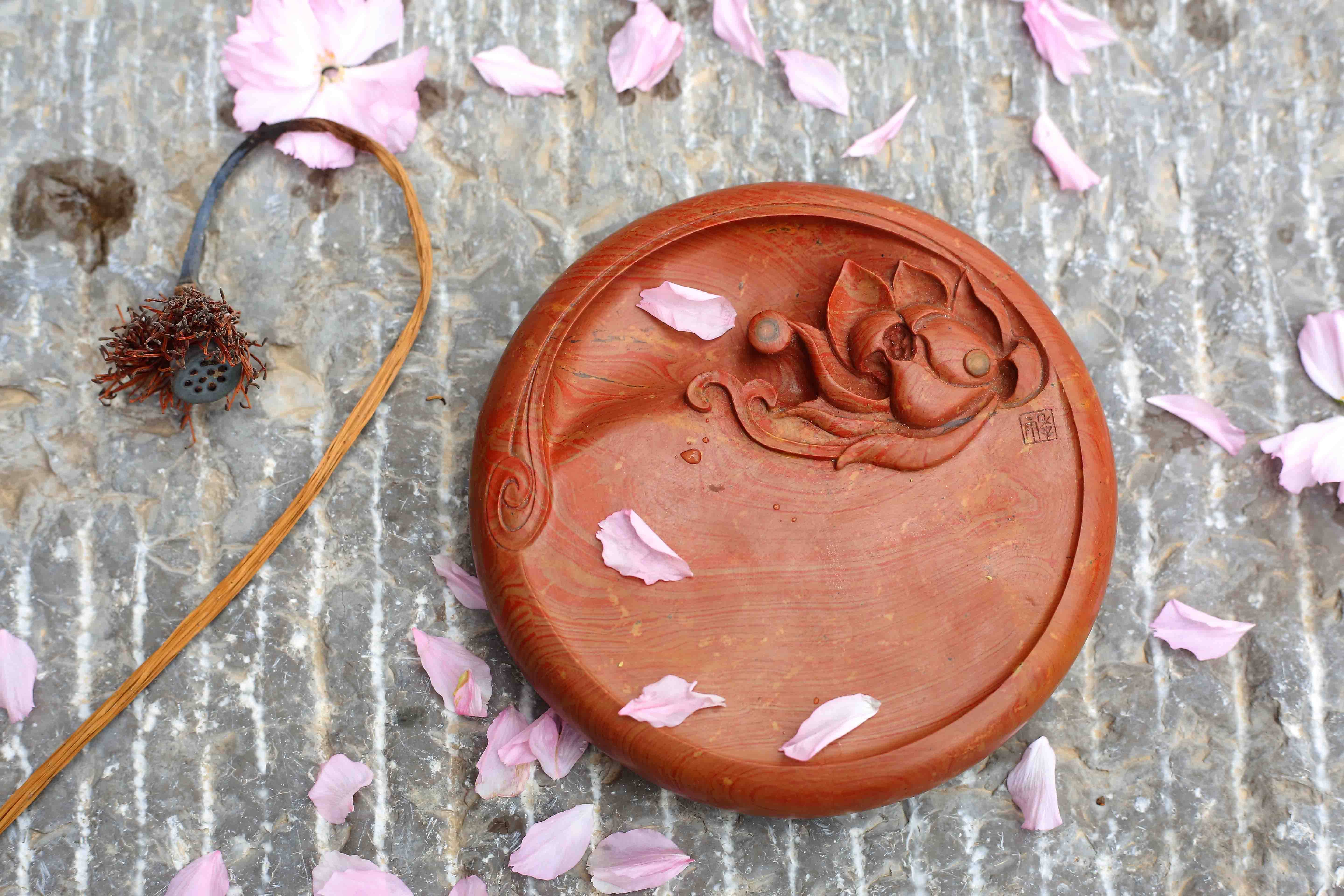 玉兰砚非遗青州红丝砚文创精品天然原石老坑文房收藏礼品包邮