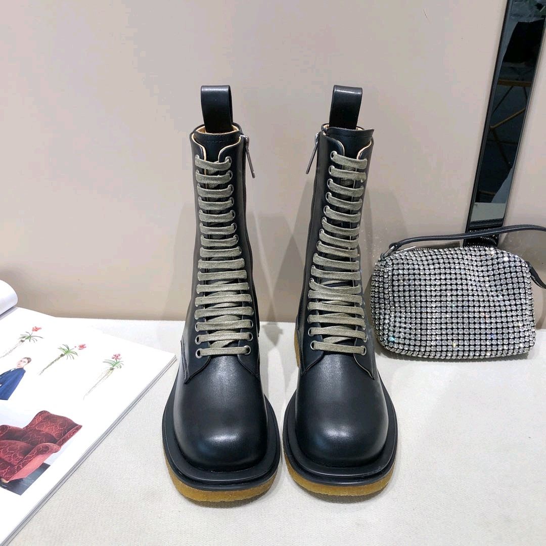 真皮短靴女mona系带马丁靴 bv女英伦风系带烟筒靴机车16孔中筒靴