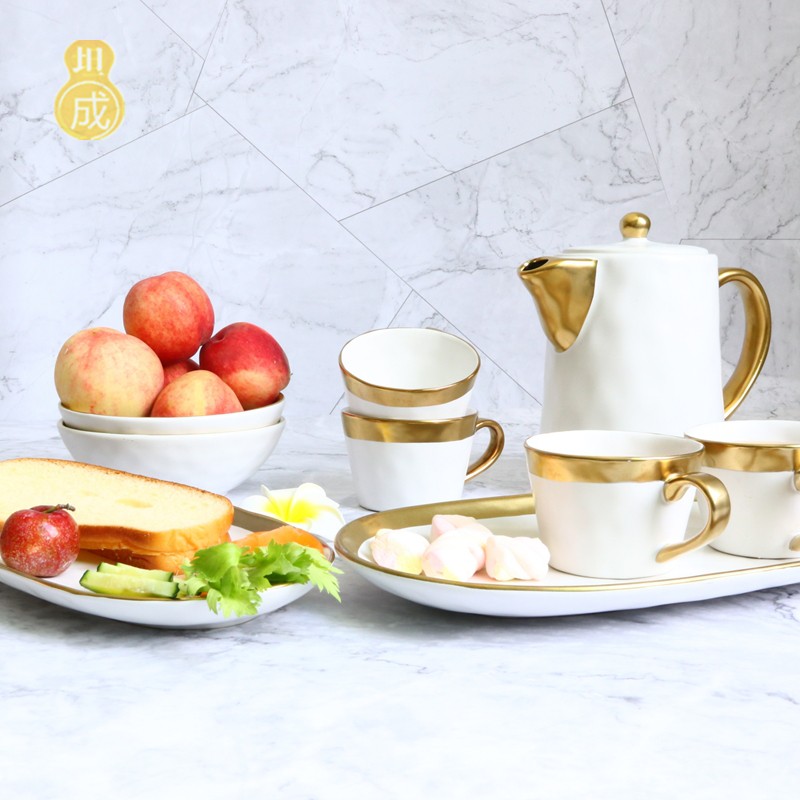 白色金边下午茶餐具咖啡杯套装现代轻奢水果碗陶瓷点心盘创意可爱在类目 餐饮具, 咖啡器具, 咖啡杯中 - 来自Buy2taobao.com提供专业的淘宝代购服务