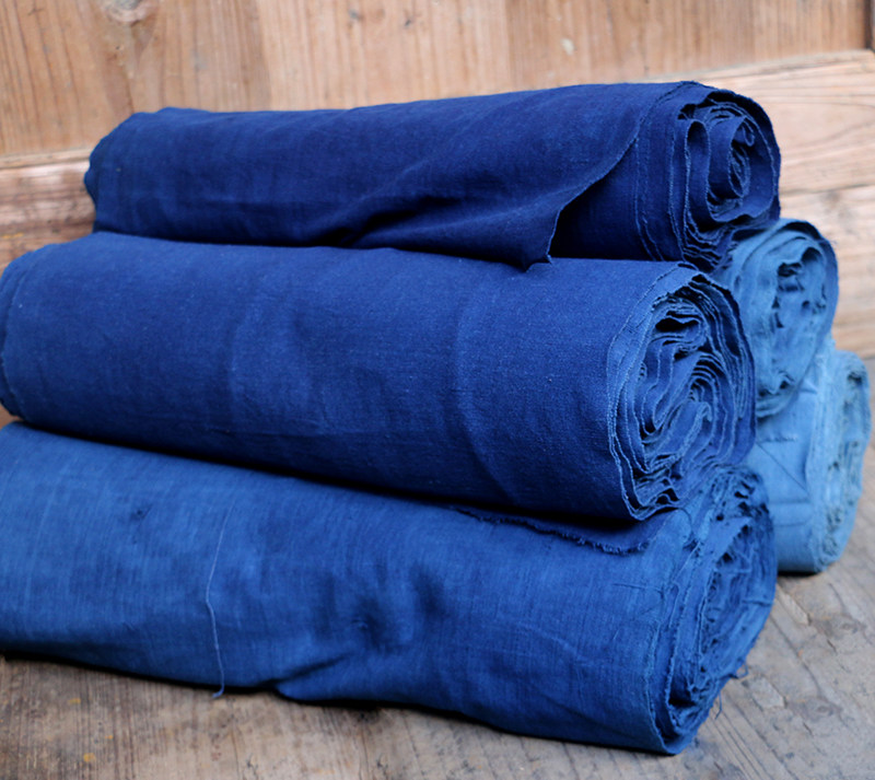 蓝染土布厚款纯棉家用手织老土粗古布草木植物靛蓝染indigo宽40cm