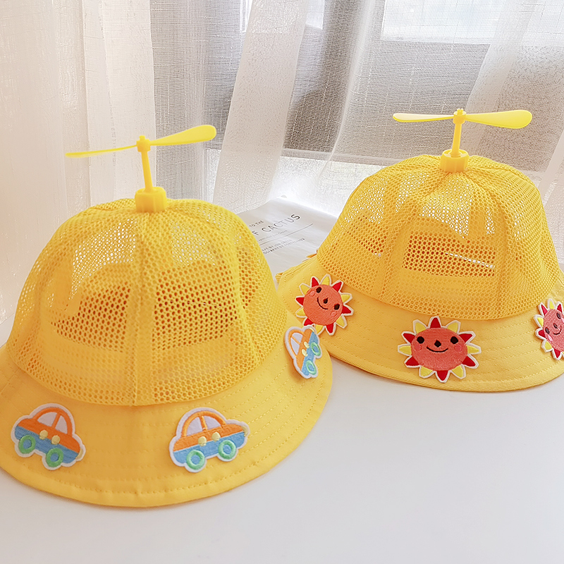 儿童竹蜻蜓帽子夏季防晒遮阳帽可爱卡通薄款亲子渔夫帽男女宝宝帽