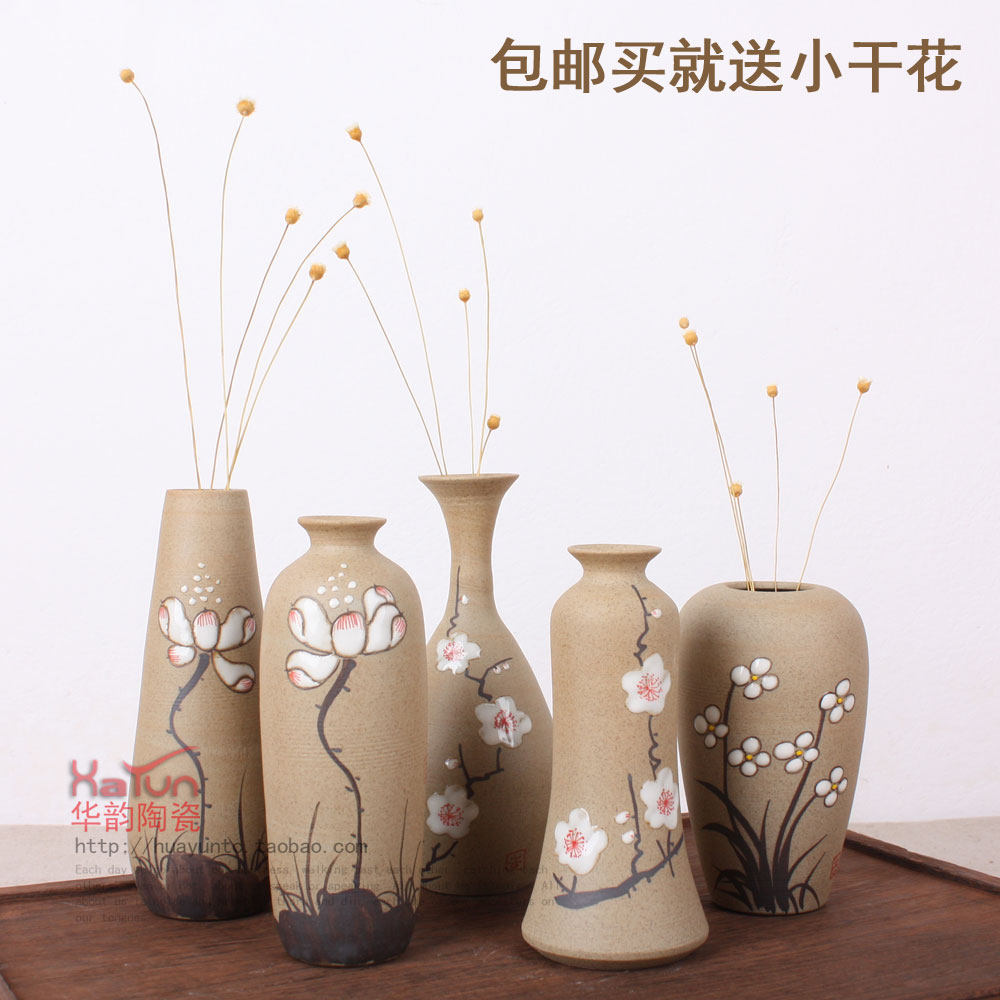 包邮特价陶艺手工小花瓶景德镇陶瓷器手绘花插家居装饰摆件水培瓶