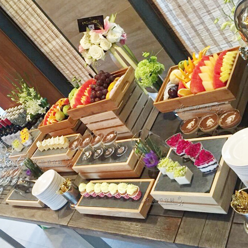 热销自助餐 展示架_日式自助餐茶歇冷餐原木点心寿司糕点甜品摆台宴会