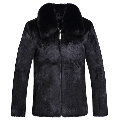 秋冬新款进口兔皮大衣男款整皮兔毛皮草外套连帽皮毛一体加厚大码