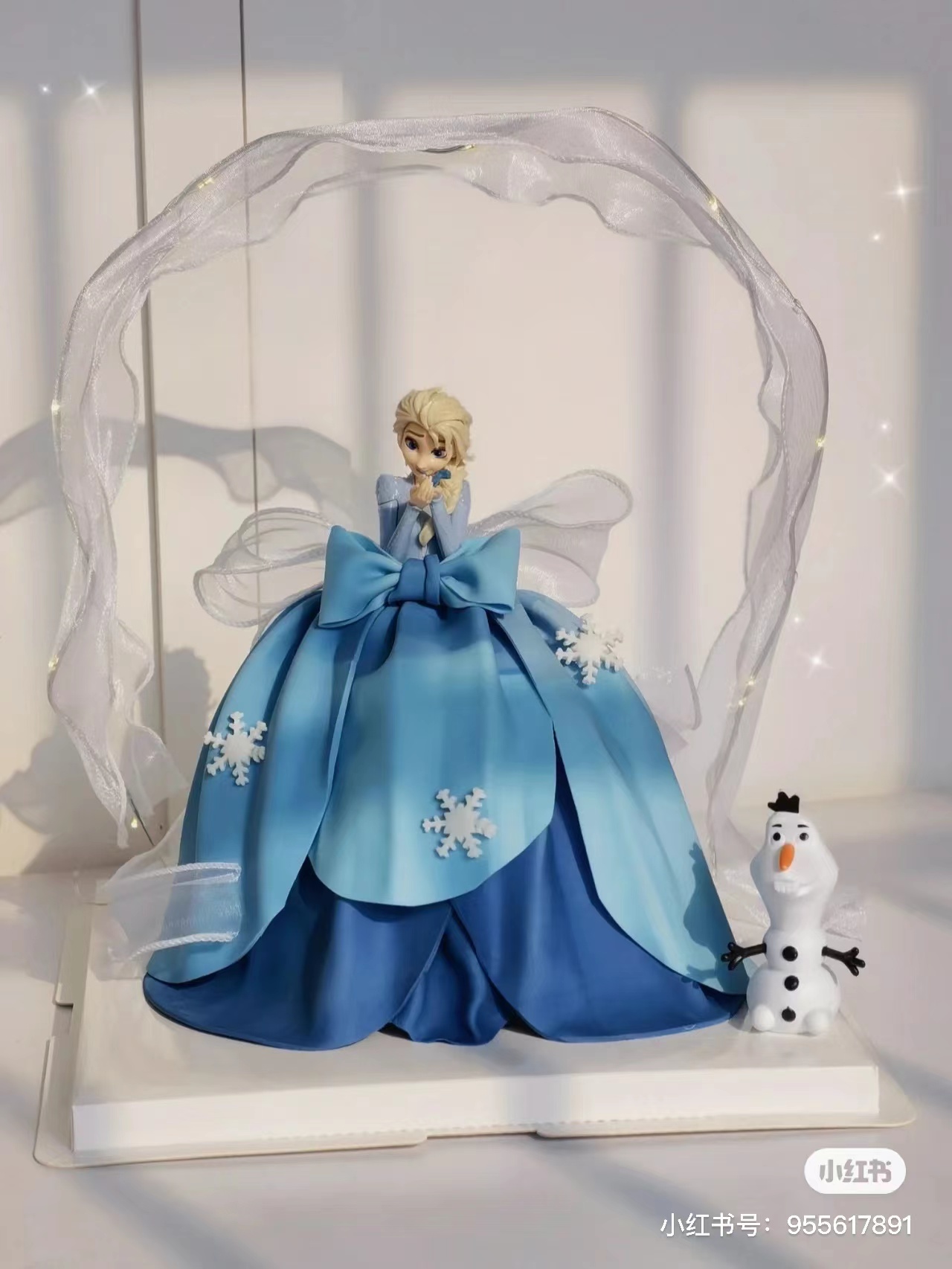 艾莎爱莎公主裙翻糖蛋糕装饰冰雪奇缘公主雪宝女神生日派对装扮