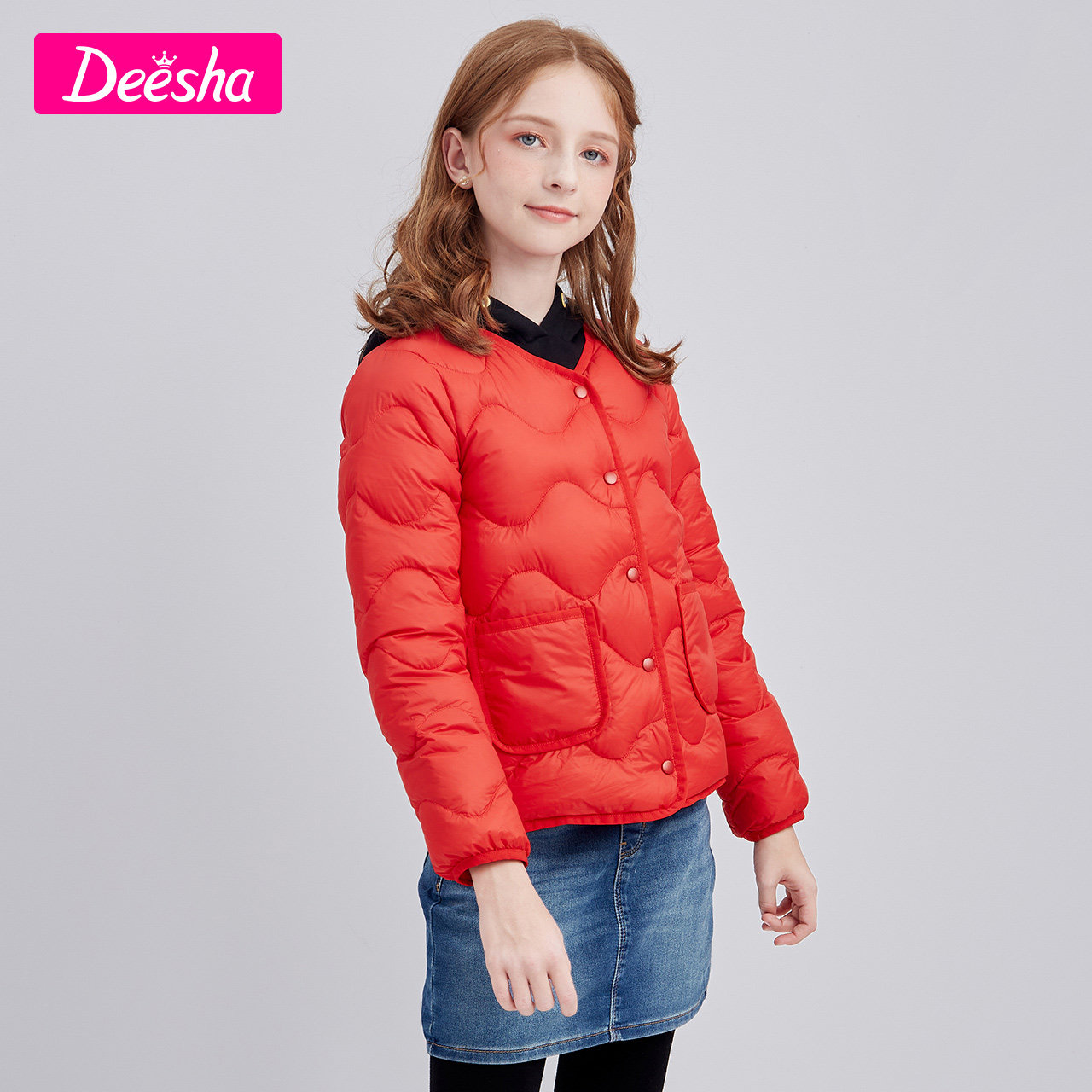 笛莎清仓女童红色羽绒服内胆轻薄款大童2020新款儿童短款轻便洋气