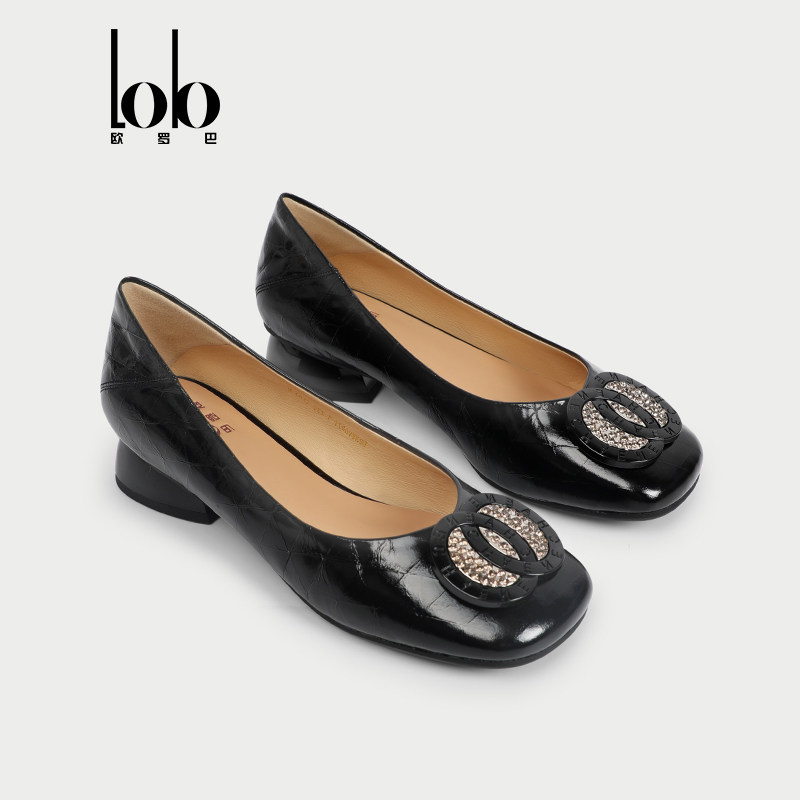 欧罗巴黑色牛皮浅口单鞋女法式复古圆头一脚蹬小皮鞋2022年秋新款