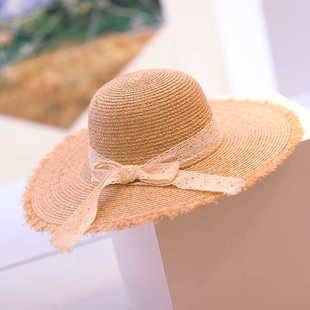 草帽女大帽檐春夏季户外沙滩防晒遮阳帽蝴蝶结防紫外线蕾丝海边帽