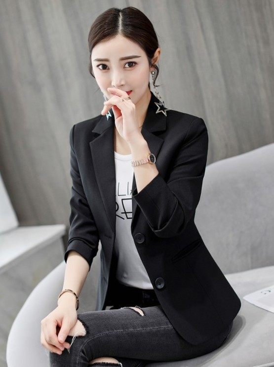 2022小西装外套女春秋冬职业装收腰黑色西装套装正装面试工作服aa