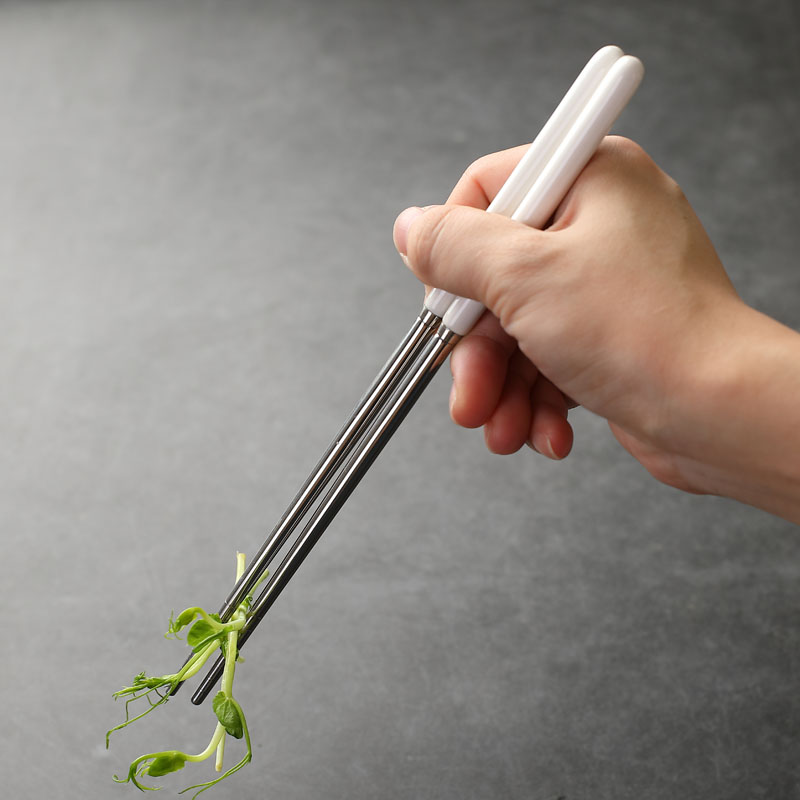高档骨瓷不锈钢筷子 韩国瓷柄筷子 健康环保防滑筷子 22cm长筷子