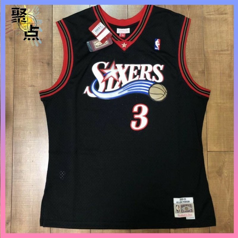 mitchll ness mn 艾弗森 76人3号 黑流星 复古网眼 新版sw 球衣