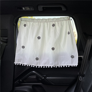 汽车窗帘遮阳帘刺绣小熊防晒隔热遮光窗帘可爱卡通棉布汽车遮阳帘