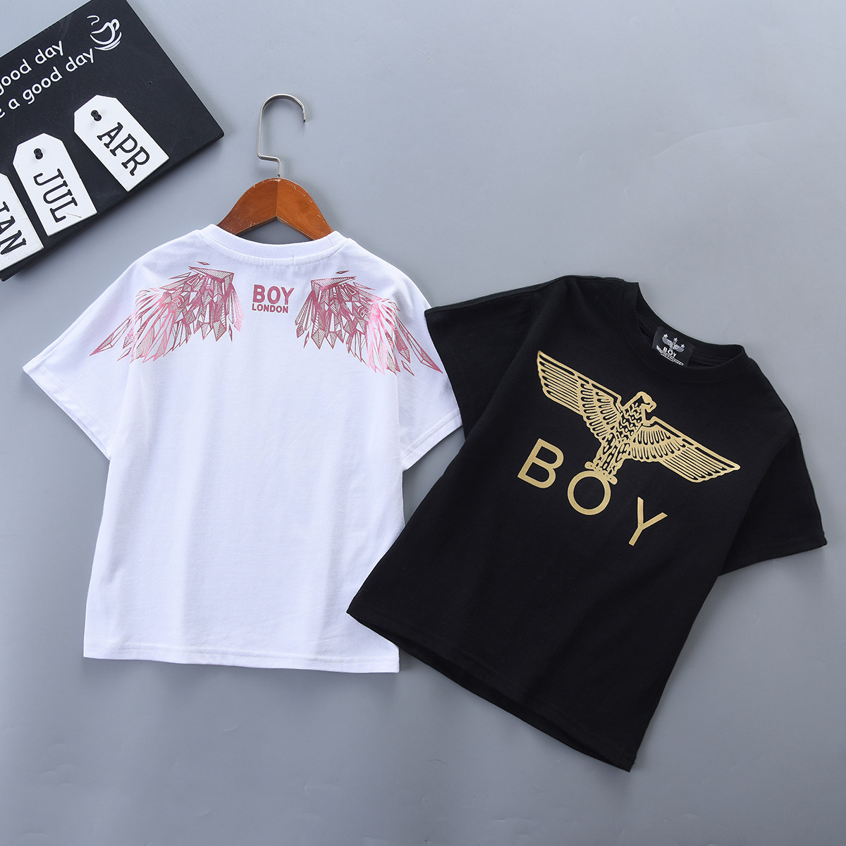夏季潮牌boy童装短袖t恤纯棉烫金老鹰男童女童儿童洋气宽松半袖衫