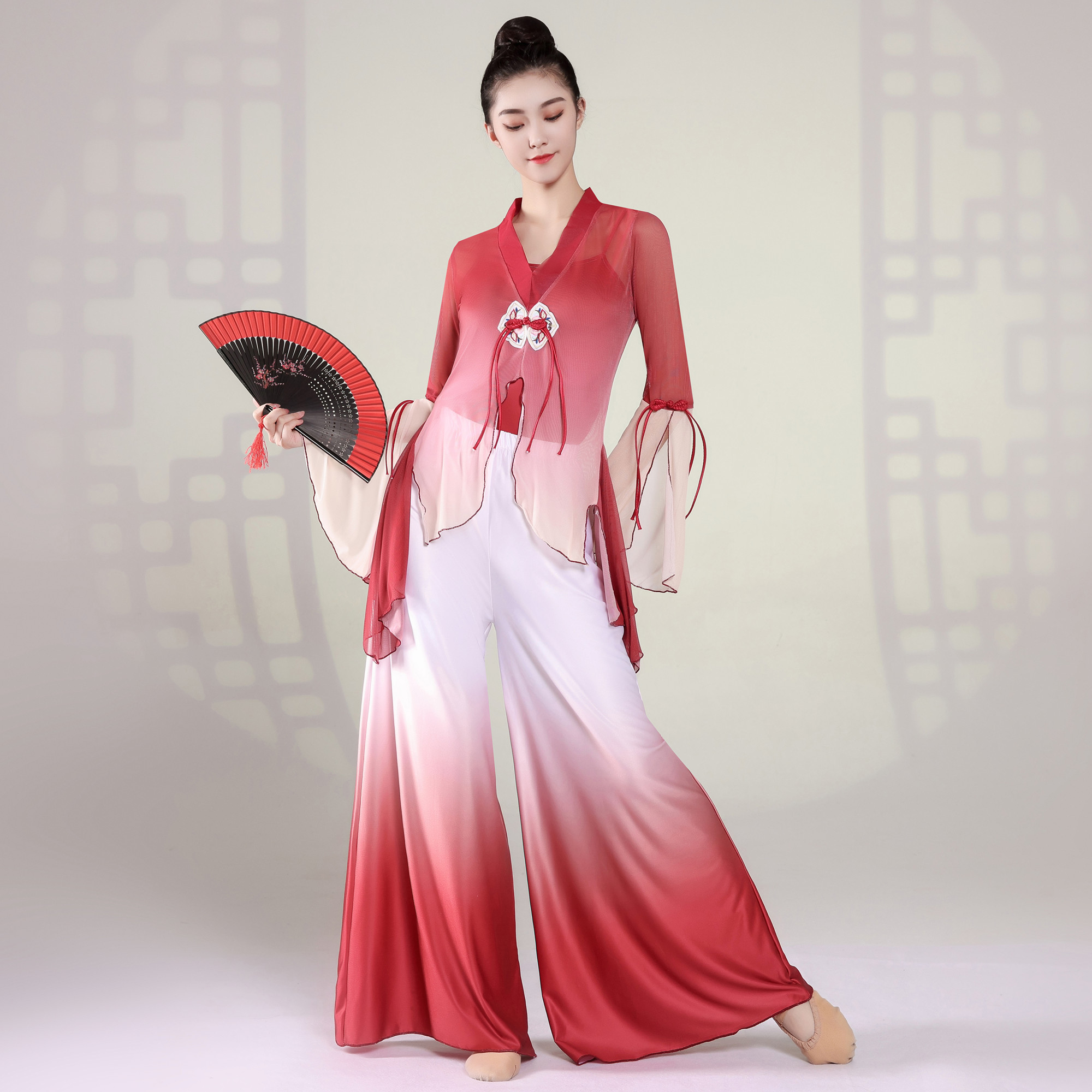 古典舞蹈女飘逸身韵纱衣练功服上衣渐变中国风瑜伽民族表演出套装